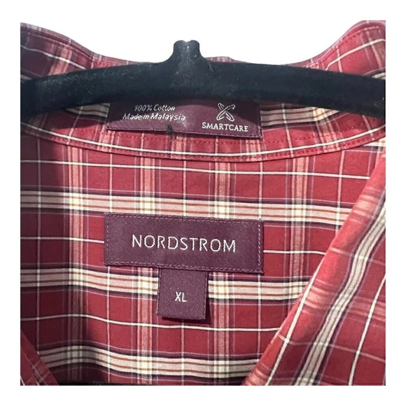 Nordstrom XL  burgundy plaid mens button‎ down shirt - Picture 4 of 4